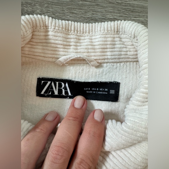 Zara EUC Corduroy Shirt Overshirt Jacket Shacket Size S Ecru Cream Button Down - Picture 8 of 10